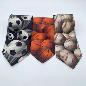 Vintage Ralph Marlin Sports Necktie Bundle 3 - Soccer, Basketball, Baseball Ties